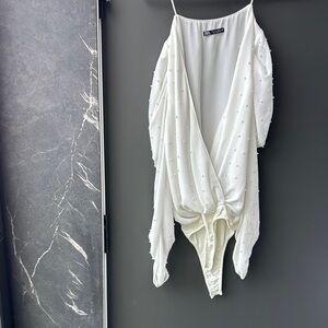 Zara White Beaded Bodysuit